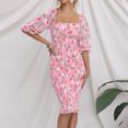 thumbnail image 2 of Économies d'Été! PEZHADA Robes d'Été pour Femmes, Robes Midi pour Femmes, Mode Décontractée de Printemps et Imprimé Floral, Robe à Manches Courtes Épaules Dénudées Longueur Genou Rose, 2 of 6