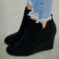 thumbnail image 1 of Mikilon Bottines Courtes pour Femmes en Suède à Talons Compensés avec Fermeture Éclair, Couleur Unie, Bout Rond, 1 of 8