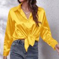 thumbnail image 4 of Timegard Womens Tops Satin Lapel Neck Front Knot Long Sleeve Button up Shirts Dressy Casual Comfy Top, 4 of 8