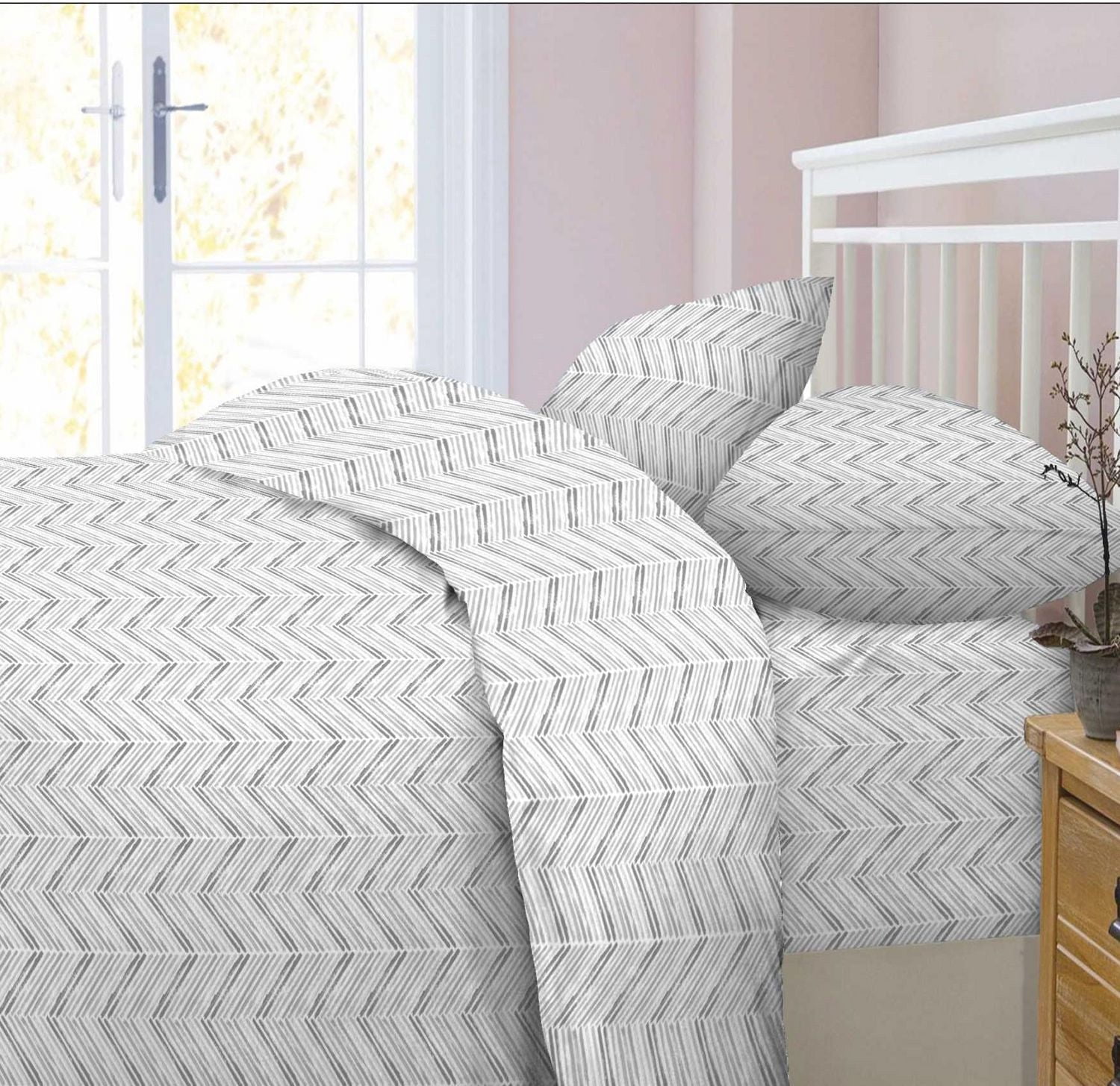 Ensemble de draps à chevrons Gris Queen