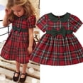 thumbnail image 1 of Bébé bébé Filles Noël Plaids Bowknot Princesse Robe à Manches Courtes Parti Robes de Noël, 1 of 5