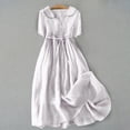 thumbnail image 2 of WTXUE Robes pour Femmes 2024, Robe Décontractée Rétro en Coton et Lin Uni à Boutons et Col en V pour Femme, Robe en Lin, Robe Blanche Femme (Blanc 2TG), 2 of 9