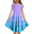 thumbnail image 1 of Robes d'Été pour Filles à Double Couche, Manches Volantées, Robe Fluide Évasée, Robe Midi Décontractée à Dégradé, 1 of 5
