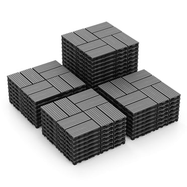 Costway Carreaux de Terrasse Emboîtables 36 Pcs 12 Pouces x 12 Pouces Imperméables Revêtement de Sol Toutes Saisons Gris