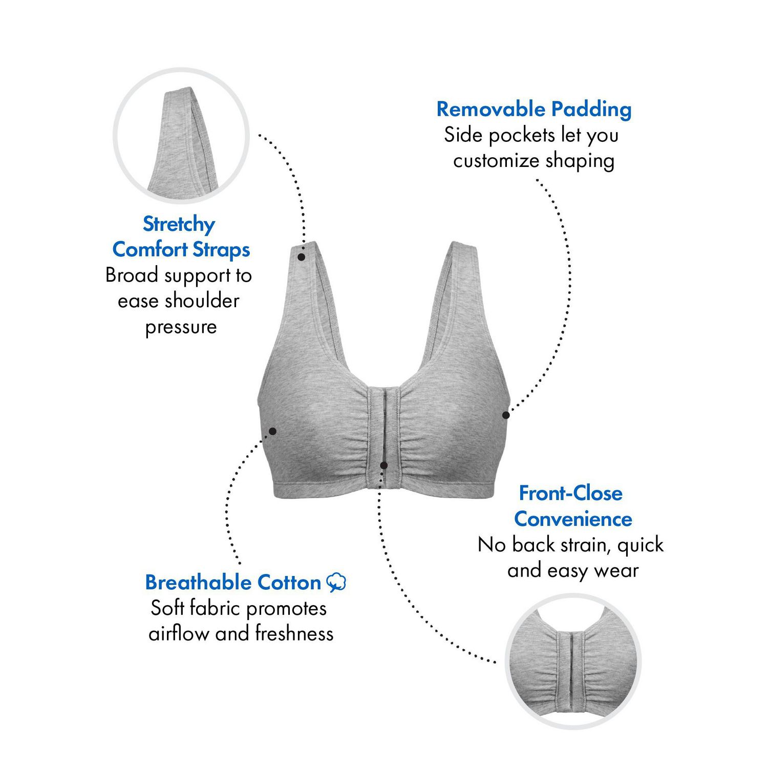Bestform 9706014 Soutien-gorge de sport en coton mélangé à fermeture frontale