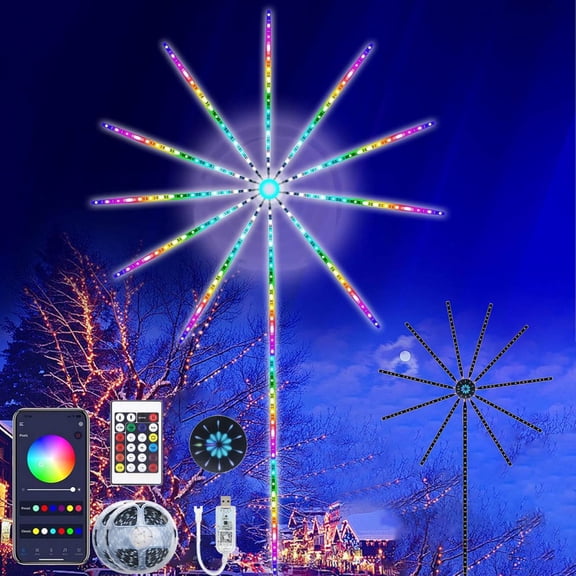 CHOK Wi-Fi Bluetooth Intelligent Feux d'Artifice Lumière DEL Extérieure 180 DEL Feux d'Artifice Cierges Lumières Extérieures Hautes DEL Feux d'Artifice Synchronisation Musique/micro avec Effet de Lancement de Feux d'Artifice Télécommande et Contrôle par app