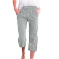 thumbnail image 2 of Simua Capris en Lin pour Femmes Taille Élastique Été Pantalon Ample à Jambe Grand, 2 of 5