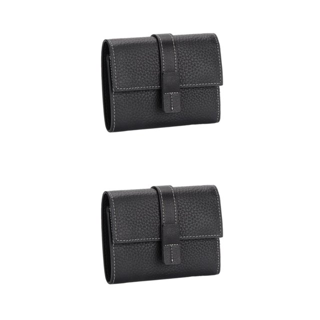 pitrice Leather Women Purse Rectangular Trifold for Zipper Hasp Stylish Card Holder Photo Folder Wallet Notecase Birthday Gift Black 2Set