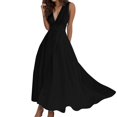 thumbnail image 1 of B91xZ Robe Maxi Sans Manches pour Femmes Robe à Encolure Carrée Sans Manches Taille Élastique à Volants Robe Trapèze Mini, Noir L, 1 of 4