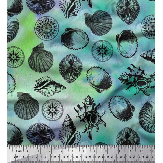 Soimoi Cotton Jersey Fabric Direction Compass & Seashell Ocean Print Fabric by Yard 58 Inch Wide