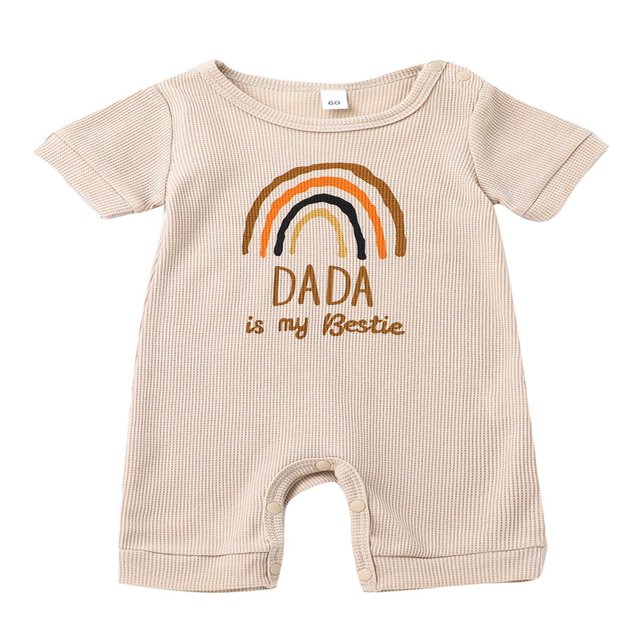 Barboteuse pour Bébé à Imprimé de Lettres Arc-en-Ciel, Col Ras du Cou, Manches Courtes, Respirante, avec Boutons-Pression au Bas, Combinaison
