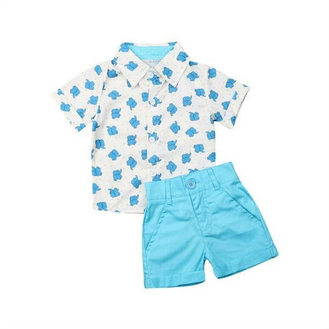 Kids Baby Boy Gentleman Elephant Tops Shorts Outfits Set Summer