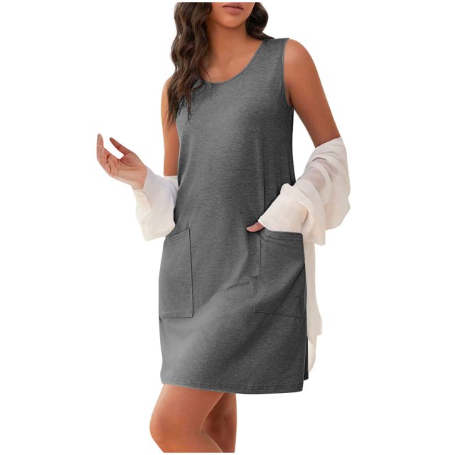 Ovzne Robes d'Été pour Femmes Robe de Plage Mode pour Femmes Robe Décontractée Unie Robe à Poches Robe Débardeur Robe Longue Robe de Vacances Liquidation