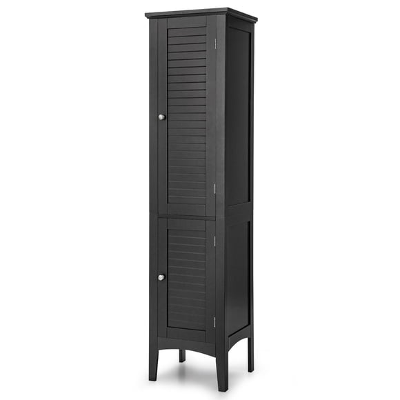 Giantex High Storage Bathroom Cabinet, Freestanding Slim Organizer, Linen Tower Narrow Floor Cabinet, Black