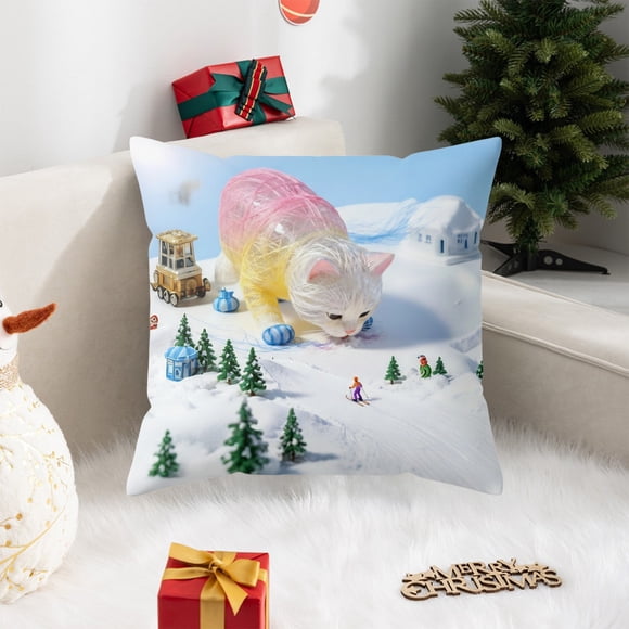 Christmas Pillow Covers, 17.7x17.7 Inches Decorative Pillow Cases with Hidden Zipper, Soft Cotton Fabric for Holiday Decoration