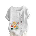 thumbnail image 3 of QATAINLAV Hauts d'Été pour Femmes Décontractés en Coton et Lin T-Shirts à Manches Courtes Col Rond Chemise T-Shirts Graphiques Floraux Surdimensionnés Tenues de Vacances à la Plage Soldes en Dollars Blanc TTG, 3 of 5