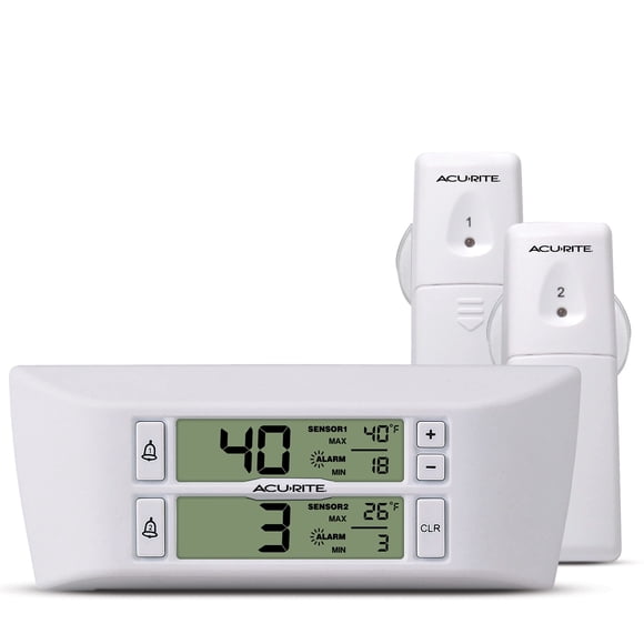 AcuRite Thermomètre Numérique Sans Fil pour Réfrigérateur et Congélateur avec Alarme et Température Max/Min pour la Maison, Écran LCD, Restaurants (00