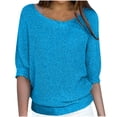 thumbnail image 2 of Qertyioot Chandail pour Femme Grande Taille Col Rond Tricot Élégant Manches 3/4 Chemise Confortable, 2 of 6