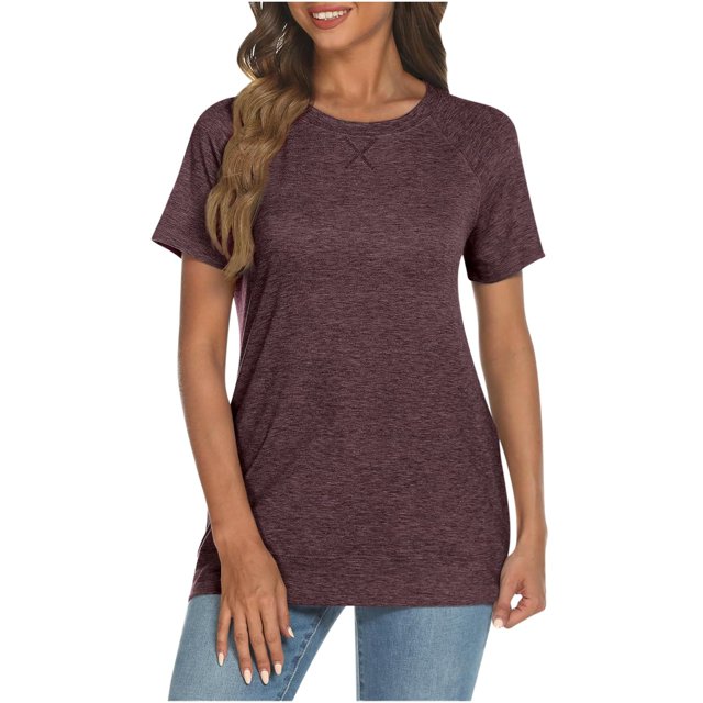 LUOGENLI T-shirts pour Femme pour Femmes Femmes Été Manches Courtes Léger Doux Col Rond T-Shirt Manches Courtes Hauts Vêtements T-shirts pour Femmes T-shirts Graphiques T-shirts d'Été Vêtements d'Été Rouge P