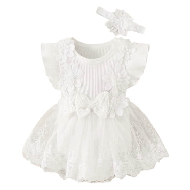 TBWNWG Baby Flower Girl Dress,Baby Girls' Floral Bow Romper Solid Color 1PC Jumpsuit with Snap Closure Size 6-12 Months