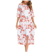 yievot Women's Zipper Robes Half Sleeve Zip Front Robe Lightweight House Coat Loungewear with Pockets