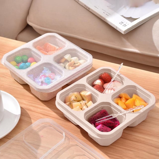 SuoKom Boîte Bento à 4 Compartiments Réutilisable pour Préparation de Repas, Contenants à Lunch pour Enfants et Adultes, Contenants de Rangement pour Aliments Divisés pour l'École, le Travail et les Voyages