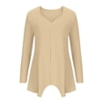 thumbnail image 4 of Yuyuzo Womens Long Sleeve V Neck Knit Ribbed Sweaters Solid Color Asymmetrical Basic Tunic Shirts Blouses Pullover Khaki, 4 of 6