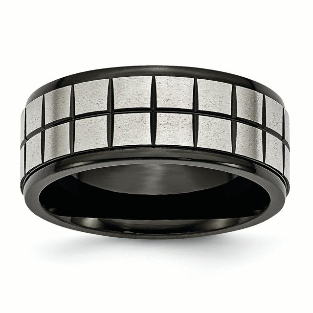 Bague en Acier Inoxydable Brossée et Ip Plaquée Noire de 9 Mm 10.5 Taille