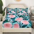 thumbnail image 3 of YST Pink Floral Sheet Set King Size 4Pcs,Spring Nature Rustic Garden Bed Sheets,Green Leaf Retro Flower Sheet Set,Mountain Tropical Botanical Flat Sheet,Soft Luxury Comfy Breathable, 3 of 5