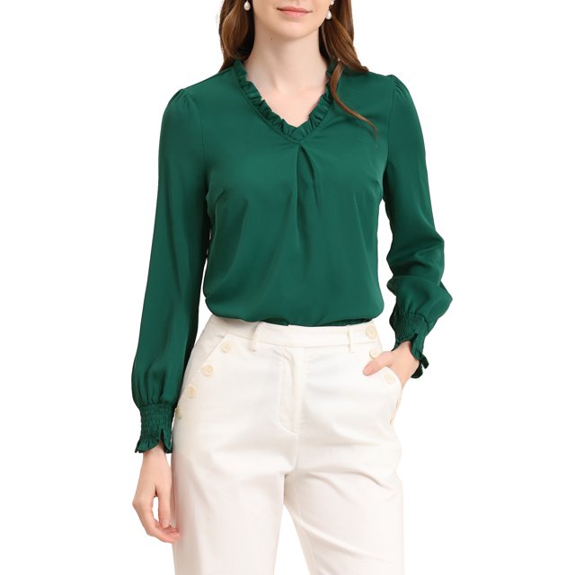 INSPIRE CHIC Blouse à Col en V pour Femme à Ourlet Rond Haut à Manches Longues m Vert