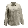 thumbnail image 4 of Baberdicy Distressed Denim Jackets for Women - Fall/Winter Vintage Loose Fit (Oversized, Ragged Hole Design) Green M, 4 of 5