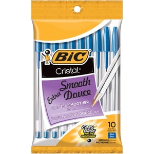 BIC Cristal Stylos à bille extra lisses, point moyen (1.0 mm), Couleurs assorties, 10-Count Pack, Stylos à bille extra lisses et fiables