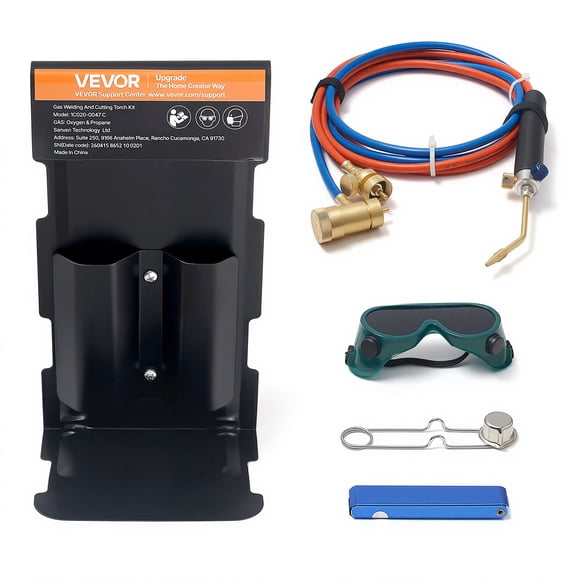VEVOR Oxygen Propane Torch Kit, Brass Welding Torch for Oxygen MAPP Gas with Dual Pressure Gauges, Portable Oxy-Propane MAPP Brazing Tool Kit with Cylinder Rack