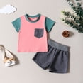 thumbnail image 2 of Plebaso Baby Girls Boys Solid Color Patchwork Short-sleeved Round Neck Tops Shorts Two-Piece Set Kids Summer Clothes, 2 of 7