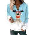 thumbnail image 1 of Innerwin Pullover Christmas Ladies Xmas Tops Work V Neck Casual Sweatshirt Sky Blue 2XL, 1 of 2