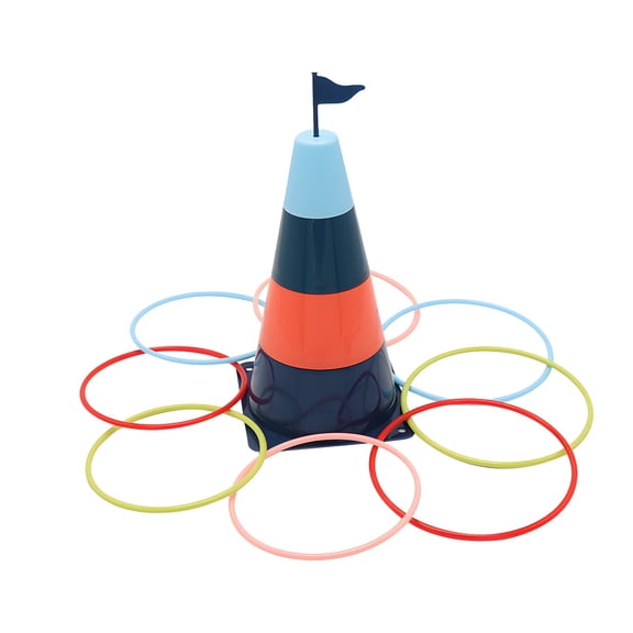 Dark Blue Parent Child Ring Toss Game Set With Tower And 8 Rings Indoor Outdoor Throwing Activity Toy For Family Game Night And Kids Party 11.8X5.3X5.3 Inches 0.50 Lb