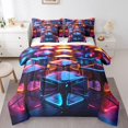 thumbnail image 1 of YST 3D Square Quilt with Flat Fitted Sheet Geometric Blocks Bed In A Bag 7 Piece King Neon Light Triangle Comforter Set Modern Urban Style Bedding Sets, 1 of 5