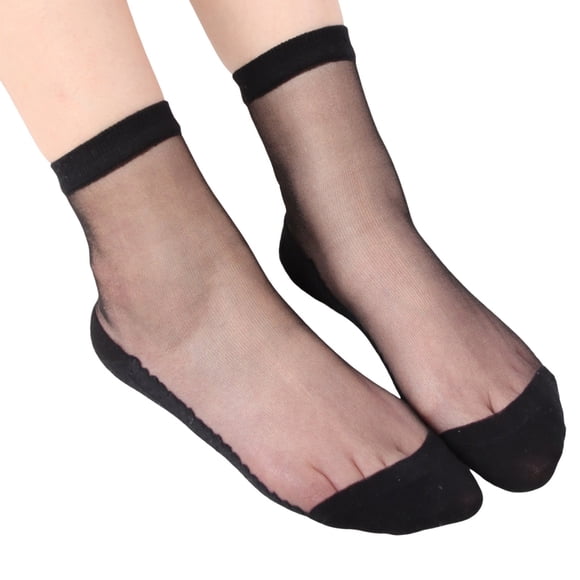 MIASHUI Women's Sheer Solid Ankle Socks Transparent Socks Fashion Low Cut Socks for Women Basic Socks Black