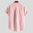 thumbnail image 4 of RKSTN Shirt Chemise pour Homme à Rayures Col Montant Décontractée T - en Coton et Lin Ample Grande Taille Manches Courtes Blouse Imprimée Hauts, 4 of 4