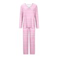 thumbnail image 4 of Timegard Ensembles de Pyjamas pour Femmes 2 Pcs à Rayures Manches Longues Col en V Haut Froncé et Pantalon Tenues de Pjs d'Automne, 4 of 5