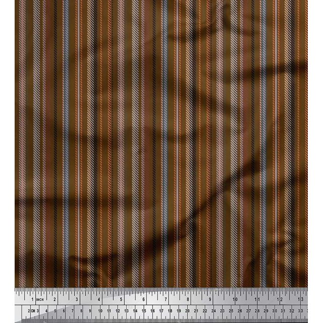 Soimoi Silk Fabric Diagonal Line & Stripe Print Fabric by The Yard 42 Inch Wide