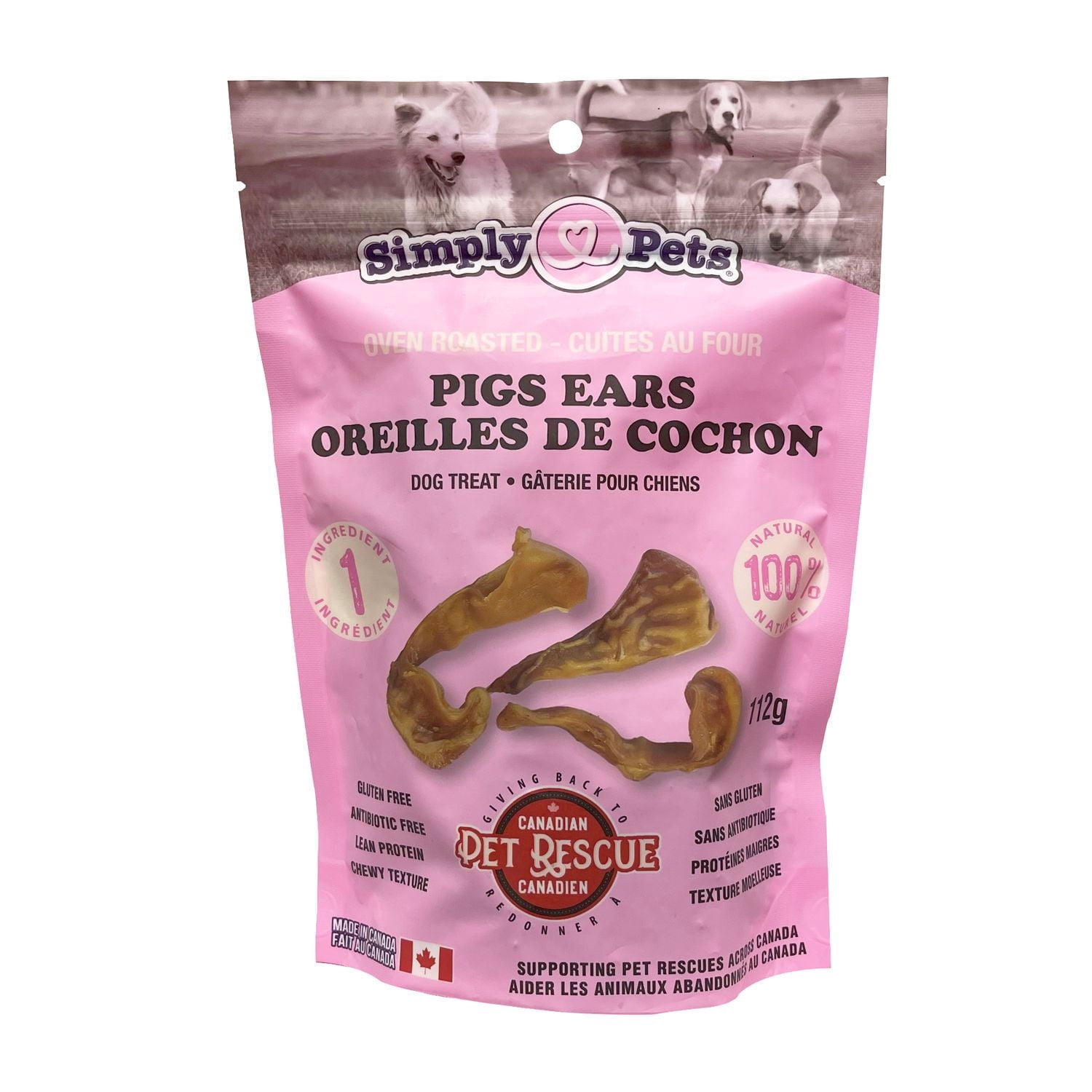 PRODUCT OF CANADA - Simply Pets Natural Pig Ear Dog Treats, 2 Pack (112g)