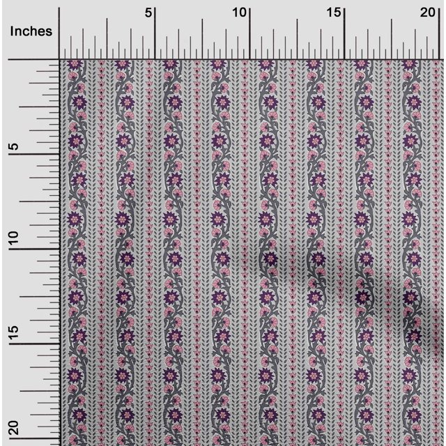 oneOone Silk Tabby Fabric Leaves & Floral Block Print Fabric BTY 42 Inch Wide