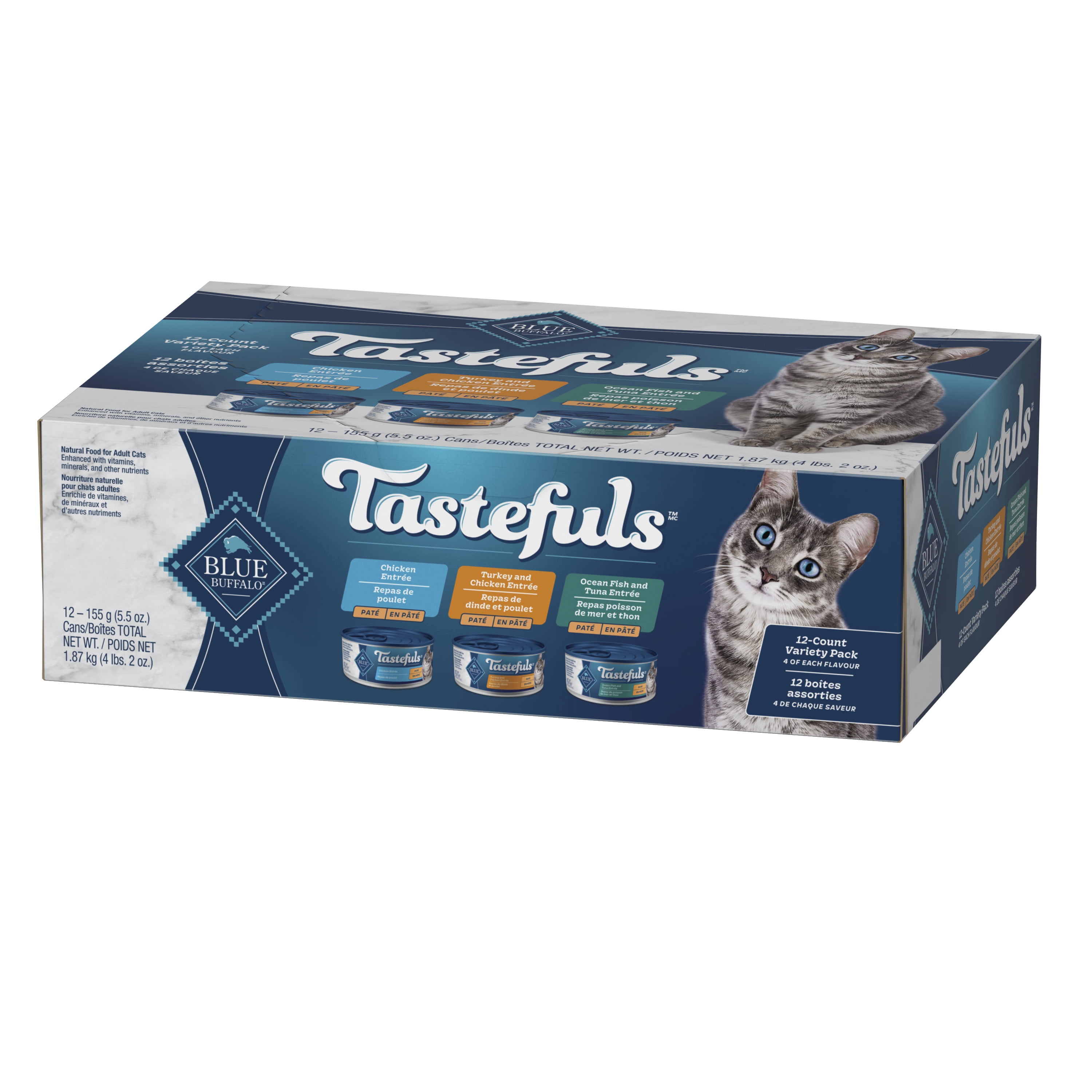 Blue Buffalo Tastefuls Nourriture Humide pour Chats Pack Variété (Poulet, Dinde & Saveurs de Fruits de Mer) 12 x 155g