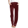 thumbnail image 1 of Plebaso Womens Velvet Pants Elastic Waist Drawstring Lounge Pants Straight Leg Trousers with Pockets, 1 of 5