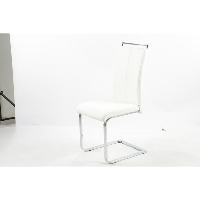 Aerys Chaises de Salle à Manger Max en PU Blanc, Ensemble de 4, Comprenant une Chaise Simple avec un Cadre Métallique Déporté Chromé, un Siège Rembourré en Similicuir Blanc et un Dossier Incurvé avec Surpiqûres Verticales et une Poignée Chromée, Conçues pour les Sièges de Cuisine et de Salle à Manger avec un Rembourrage en Mousse Ferme et une construction Robuste, Convient Aussi pour un Style bistro Ou pour le patio.