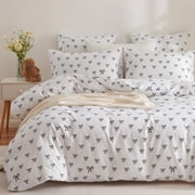 Nayoroom 2 Pieces Cute Bowknot Duvet Twin Cover Set Black Bowknot Polka Dot on White Comforter Cover for Kids Girls Boys Woman
