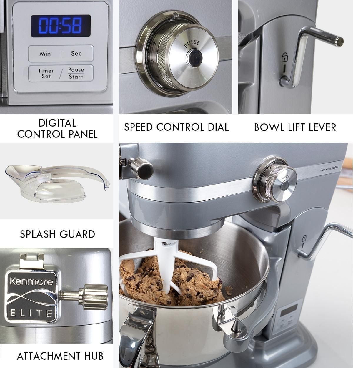 Kenmore Elite 6-Qt Bowl-Lift Stand Mixer with Timer, Powerful Motor for Baking & Cooking, Stainless Steel