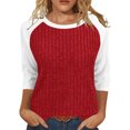 thumbnail image 2 of Yuyuzo Women 3/4 Sleeve Tops Round Neck Loose Casual Blouses Fall Color Block Loose Ribbed Knit Soft Tops, 2 of 6