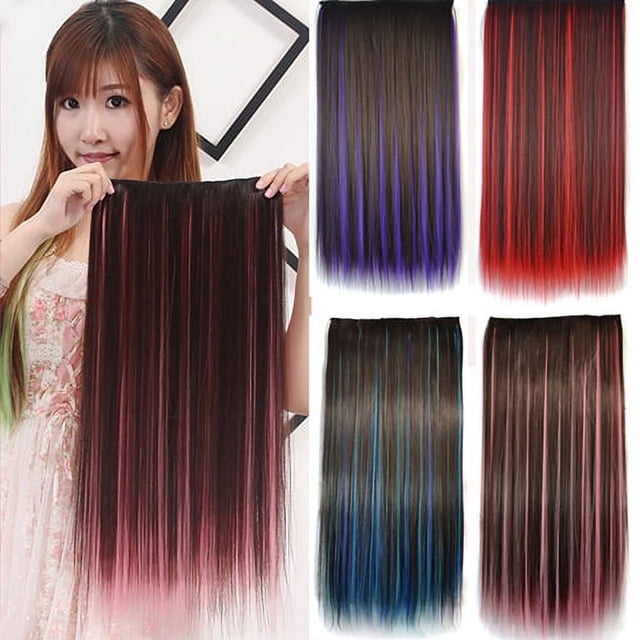 Lubelski Postiche pour Femmes à Clipser, Cheveux Longs Lisses, Extensions, Cosplay, Fête, Couleurs Assorties